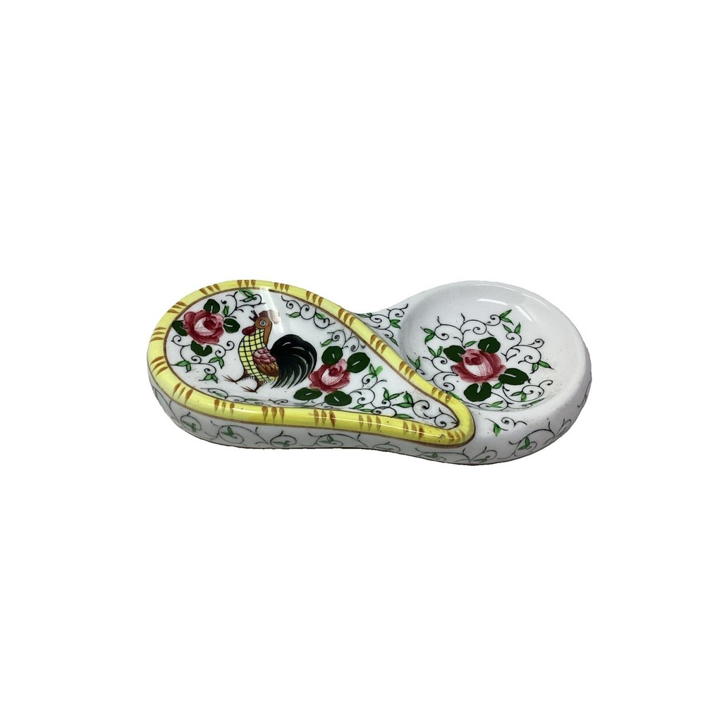 Vtg PY Ucagco Rooster N Rose "Early Provincial" Spoon Rest 7" Japan